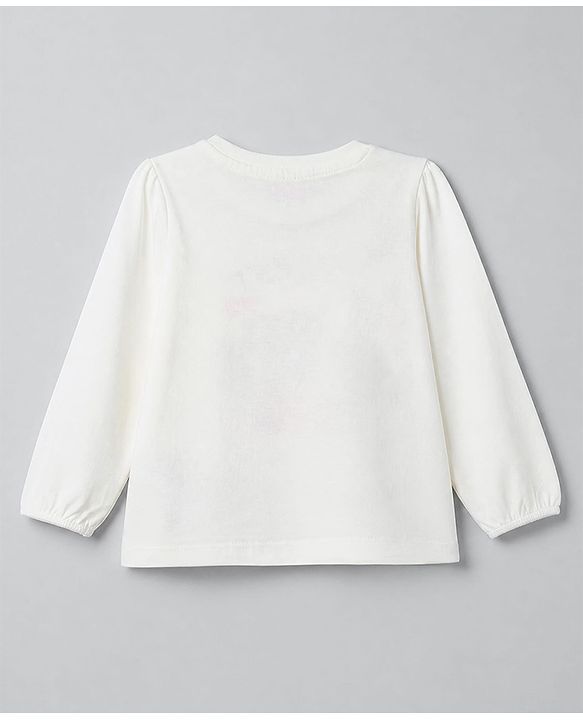 Babyhug 100% Cotton Knit T-Shirt with Full Sleeves and Bear Print in White