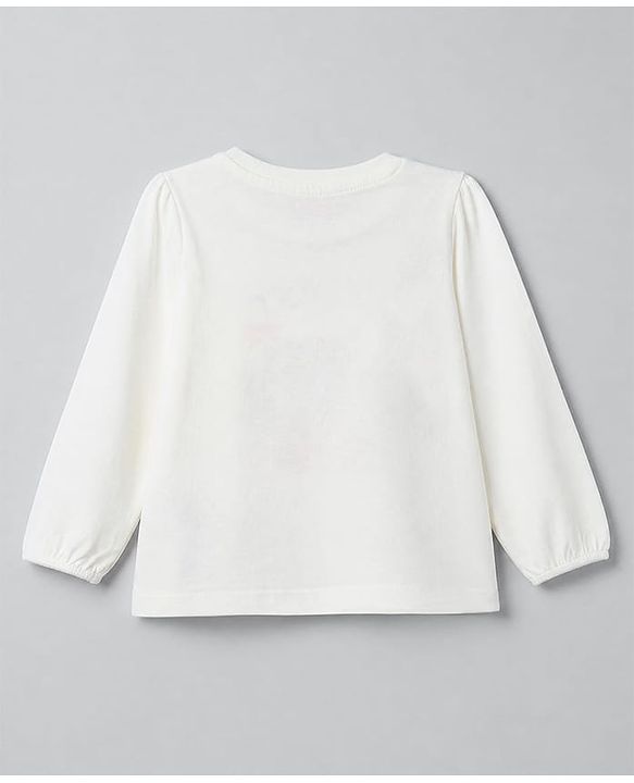 Babyhug 100% Cotton Knit T-Shirt with Full Sleeves and Bear Print in White