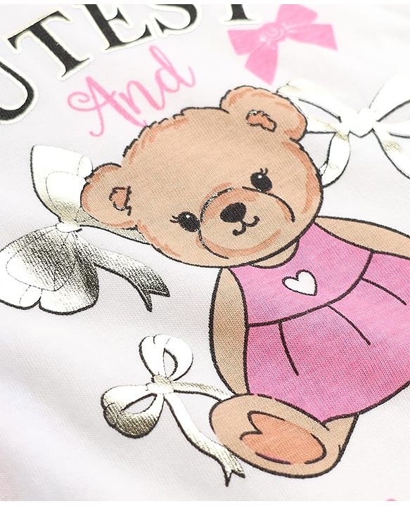 Babyhug 100% Cotton Knit T-Shirt with Full Sleeves and Bear Print in White