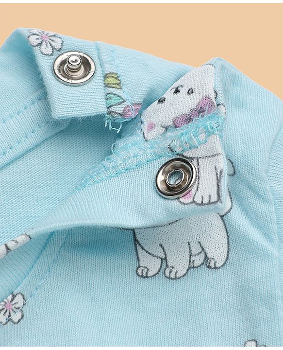 Babyhug Cotton Interlock Knit Full Sleeves Co-ord T-Shirt & Pajama Night Suit with Floral Kitten Print - Light Blue