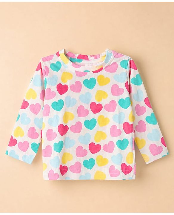 Babyhug Cotton Interlock Knit Full Sleeves Co-ord T-Shirt & Pajama Night Suit with Hearts Print - White