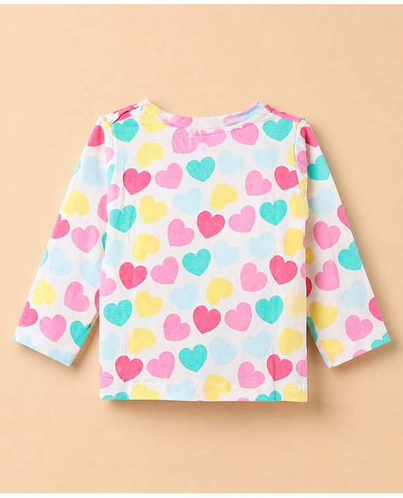 Babyhug Cotton Interlock Knit Full Sleeves Co-ord T-Shirt & Pajama Night Suit with Hearts Print - White