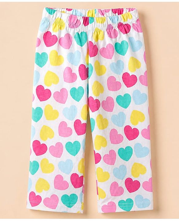 Babyhug Cotton Interlock Knit Full Sleeves Co-ord T-Shirt & Pajama Night Suit with Hearts Print - White