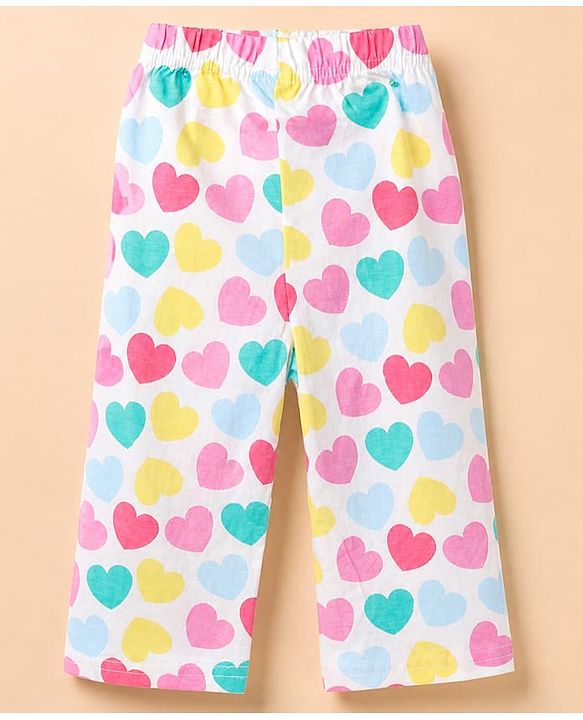 Babyhug Cotton Interlock Knit Full Sleeves Co-ord T-Shirt & Pajama Night Suit with Hearts Print - White
