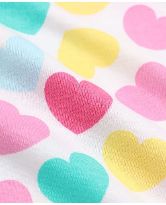 Babyhug Cotton Interlock Knit Full Sleeves Co-ord T-Shirt & Pajama Night Suit with Hearts Print - White