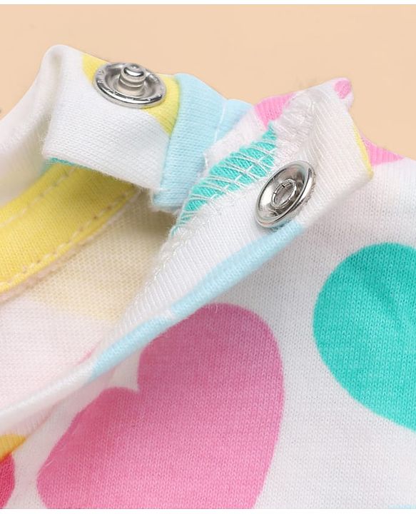 Babyhug Cotton Interlock Knit Full Sleeves Co-ord T-Shirt & Pajama Night Suit with Hearts Print - White