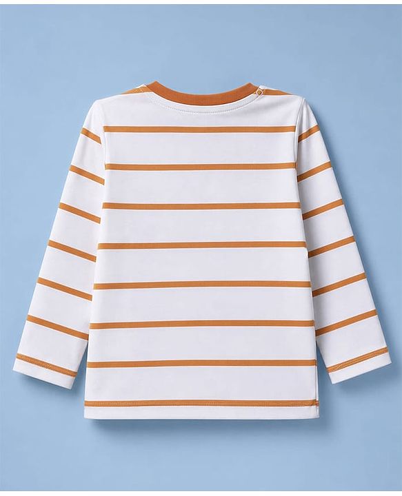 Babyhug 100% Cotton Knit Full Sleeves Striped T-Shirt with Zebra Applique - White