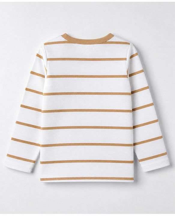 Babyhug 100% Cotton Knit T-Shirts with Full Sleeves Stripes and Giraffe Applique - White