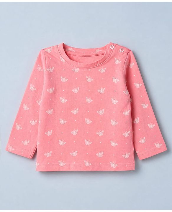 Babyhug Cotton Interlock Knit Full Sleeves Co-ord T-Shirt & Pajama Night Suit with Butterfly Print - Pink