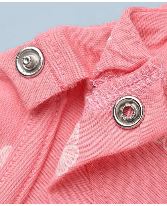 Babyhug Cotton Interlock Knit Full Sleeves Co-ord T-Shirt & Pajama Night Suit with Butterfly Print - Pink