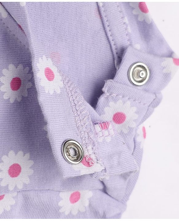 Babyhug Cotton Knit Full Sleeves Co-ord T-Shirt & Pajama Night Suit with Floral Print - Lavender