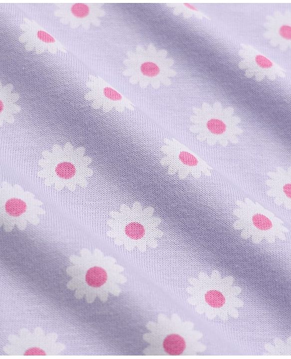 Babyhug Cotton Knit Full Sleeves Co-ord T-Shirt & Pajama Night Suit with Floral Print - Lavender