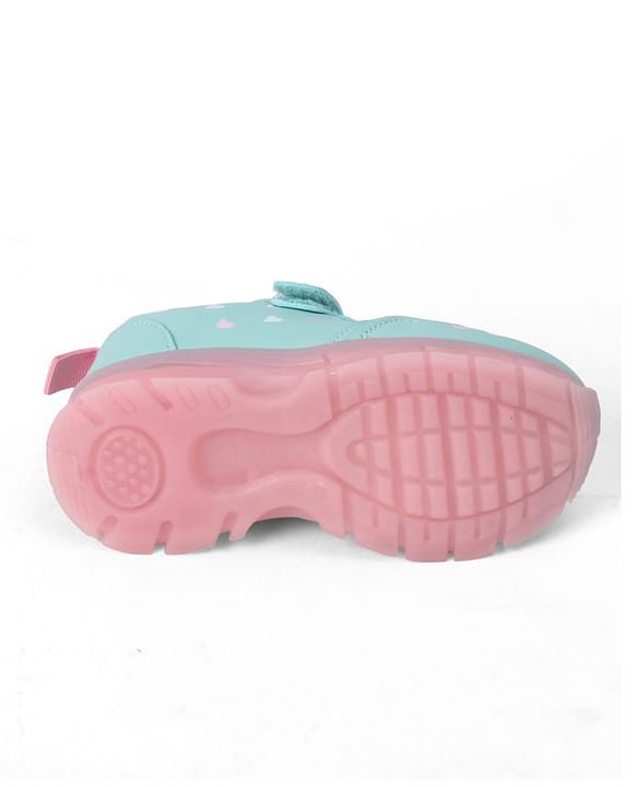 Cute Walk By Babyhug Velcro Closure Sneaker Shoes With Heart Print - Light Blue