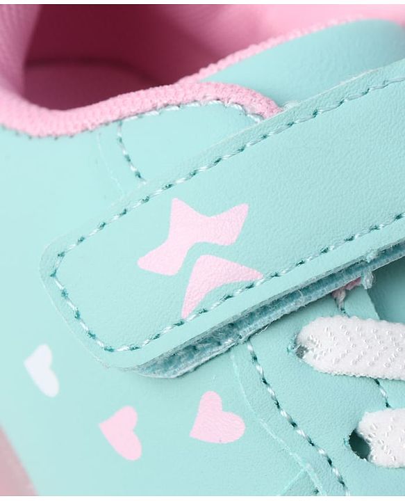 Cute Walk By Babyhug Velcro Closure Sneaker Shoes With Heart Print - Light Blue