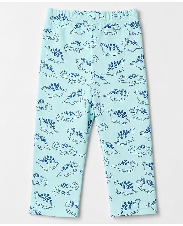 Babyhug 100% Cotton Interlock Knit Full Sleeves Co-Ords T-Shirt & Pyjama Night Suit with Dinosaur Print - Sky Blue