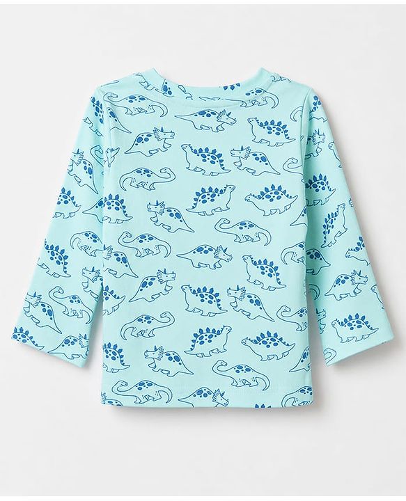 Babyhug 100% Cotton Interlock Knit Full Sleeves Co-Ords T-Shirt & Pyjama Night Suit with Dinosaur Print - Sky Blue