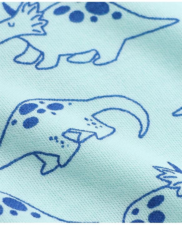 Babyhug 100% Cotton Interlock Knit Full Sleeves Co-Ords T-Shirt & Pyjama Night Suit with Dinosaur Print - Sky Blue
