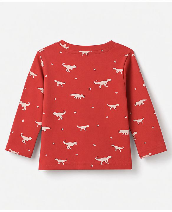 Babyhug 100% Cotton Interlock Knit Full Sleeves C-Ords T-Shirt & Pyjama Night Suit with Dinosaur Print - Red