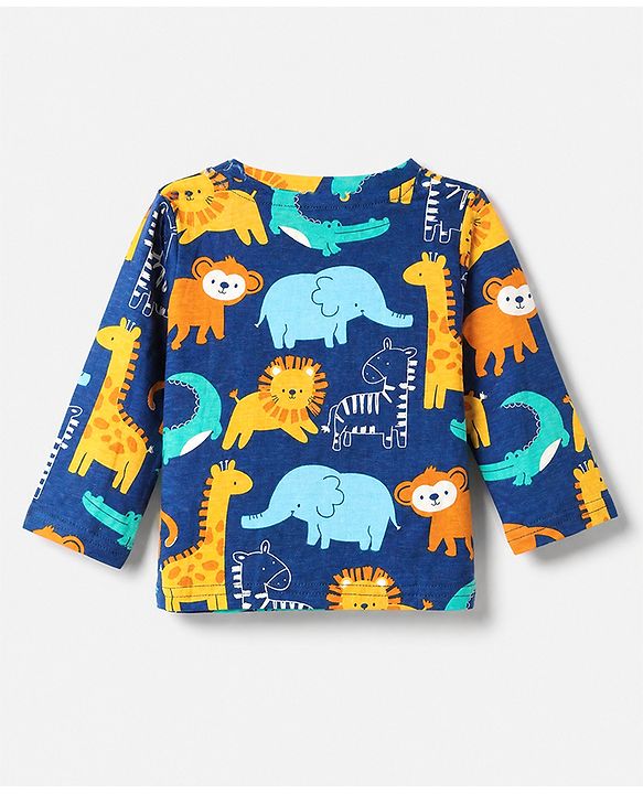 Babyhug Cotton Interlock Knit Full Sleeves Co-ord T-Shirt & Pajama Night Suit with Dinosaur Print - Navy Blue