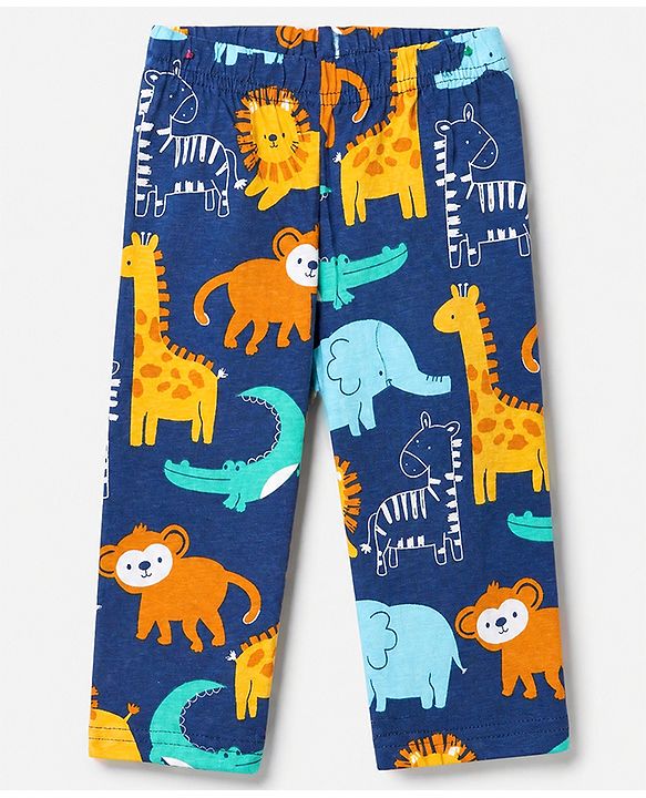 Babyhug Cotton Interlock Knit Full Sleeves Co-ord T-Shirt & Pajama Night Suit with Dinosaur Print - Navy Blue