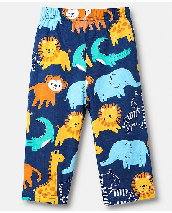 Babyhug Cotton Interlock Knit Full Sleeves Co-ord T-Shirt & Pajama Night Suit with Dinosaur Print - Navy Blue