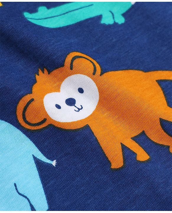 Babyhug Cotton Interlock Knit Full Sleeves Co-ord T-Shirt & Pajama Night Suit with Dinosaur Print - Navy Blue