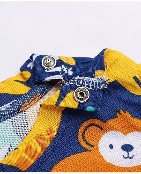 Babyhug Cotton Interlock Knit Full Sleeves Co-ord T-Shirt & Pajama Night Suit with Dinosaur Print - Navy Blue