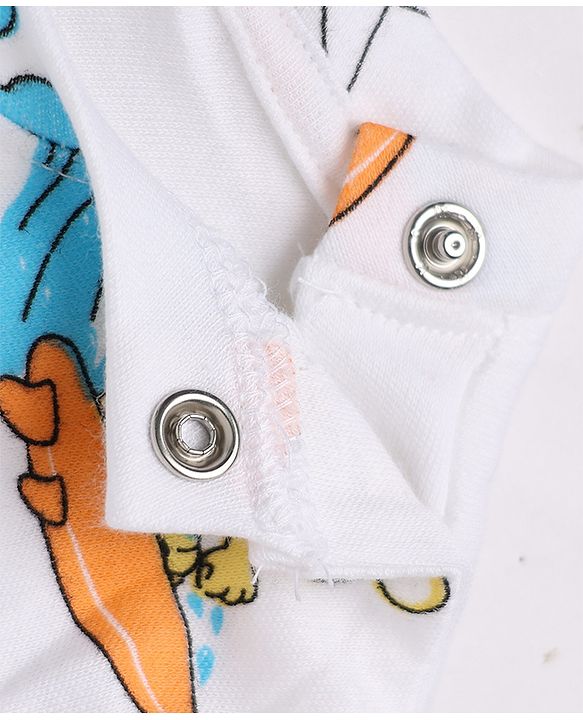 Babyhug Cotton Interlock Knit Full Sleeves Co-ord T-Shirt & Pajama Night Suit with Lion, Tiger, Vehicle & Beach Theme Print - White