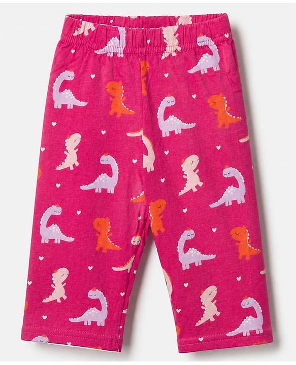 Babyhug Cotton Interlock Knit Full Sleeves Co-ord T-Shirt & Pajama Night Suit with Dinosaur & Heart Print - Maroon