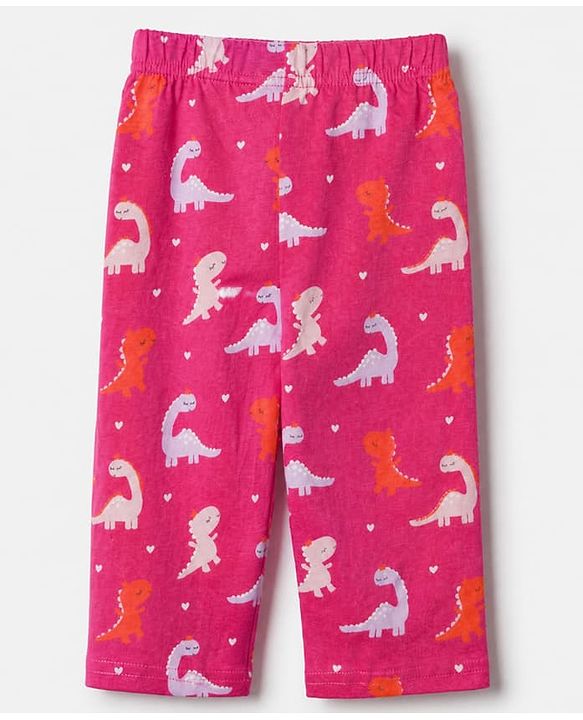 Babyhug Cotton Interlock Knit Full Sleeves Co-ord T-Shirt & Pajama Night Suit with Dinosaur & Heart Print - Maroon