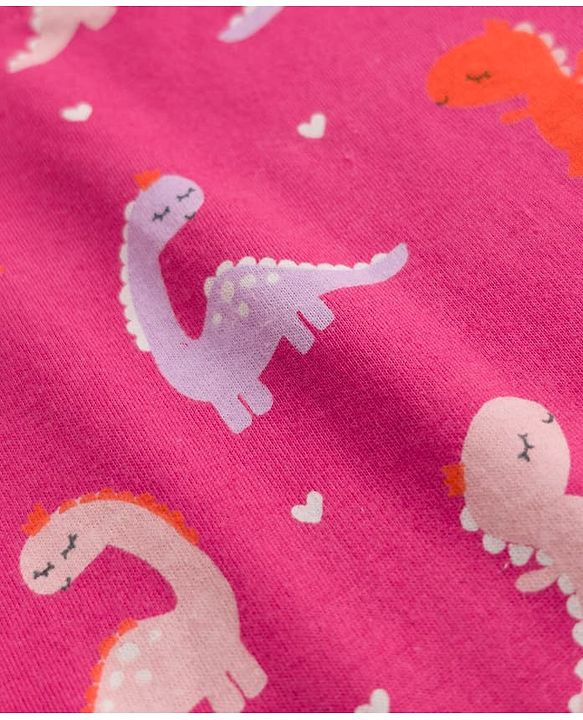 Babyhug Cotton Interlock Knit Full Sleeves Co-ord T-Shirt & Pajama Night Suit with Dinosaur & Heart Print - Maroon