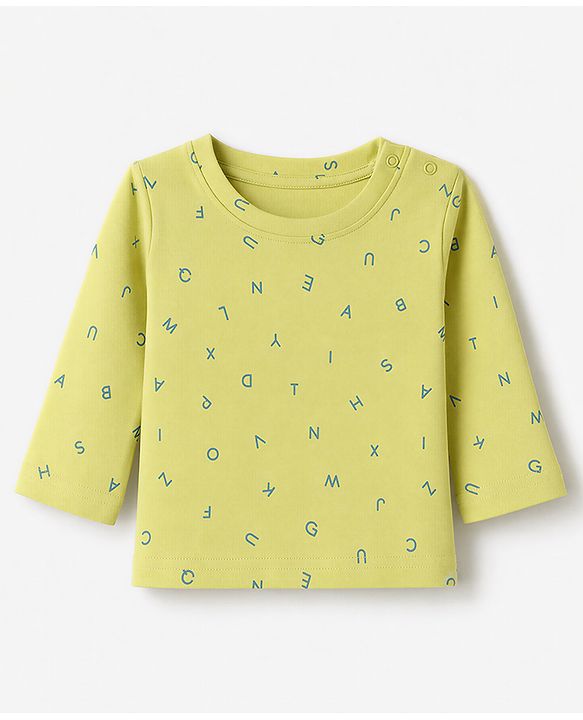 Babyhug 100% Cotton Interlock Knit Full Sleeves Co-Ords T-Shirt & Pyjama Night Suit with Alphabet Print -Oilve Green