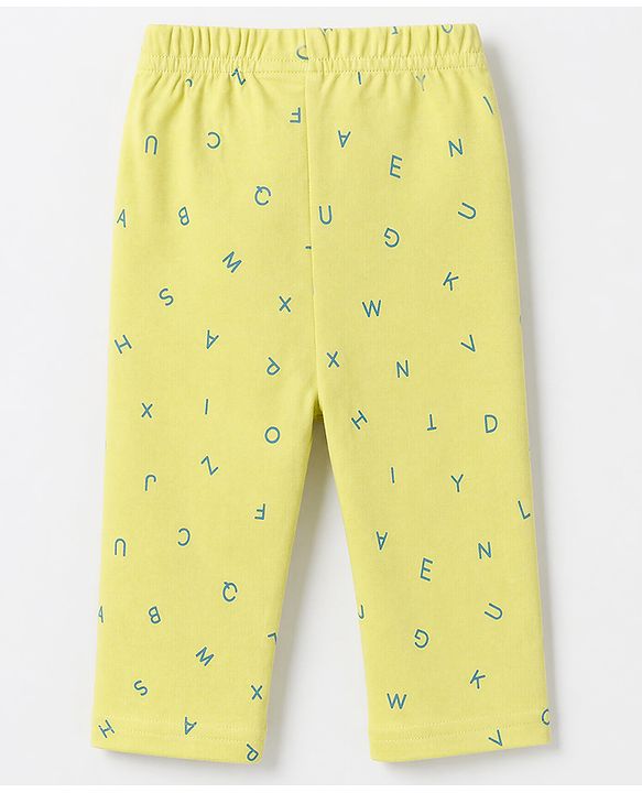 Babyhug 100% Cotton Interlock Knit Full Sleeves Co-Ords T-Shirt & Pyjama Night Suit with Alphabet Print -Oilve Green