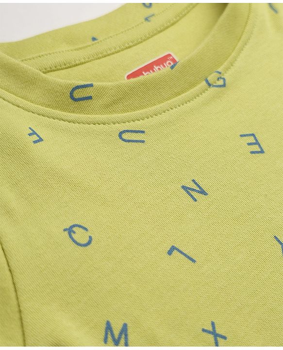 Babyhug 100% Cotton Interlock Knit Full Sleeves Co-Ords T-Shirt & Pyjama Night Suit with Alphabet Print -Oilve Green