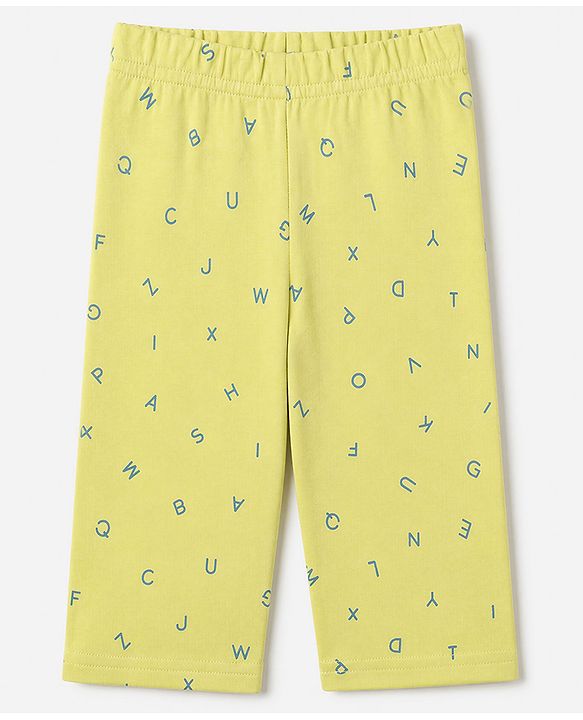 Babyhug 100% Cotton Interlock Knit Full Sleeves Co-Ords T-Shirt & Pyjama Night Suit with Alphabet Print -Oilve Green