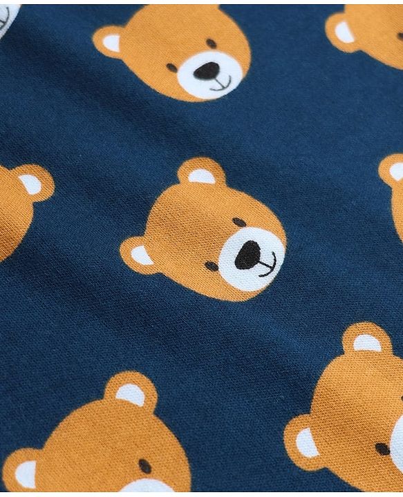 Babyhug 100% Cotton Knit Full Sleeves Co-Ords T-Shirt & Pyjama Night Suit with bear Print - Navy Blue