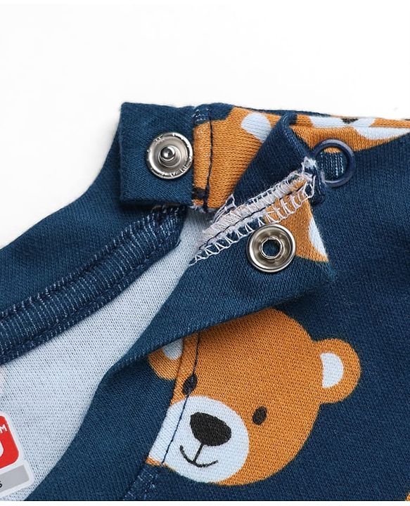 Babyhug 100% Cotton Knit Full Sleeves Co-Ords T-Shirt & Pyjama Night Suit with bear Print - Navy Blue