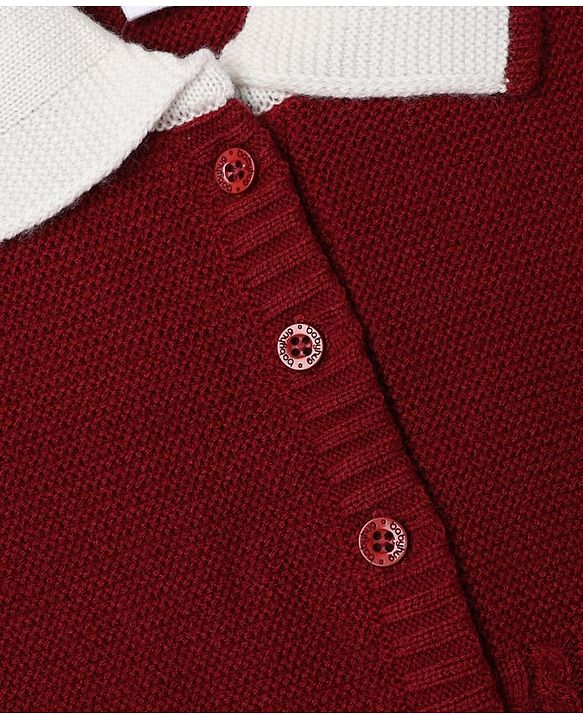 Babyhug Knit Winter Romper and Cap with Full Sleeves - Maroon