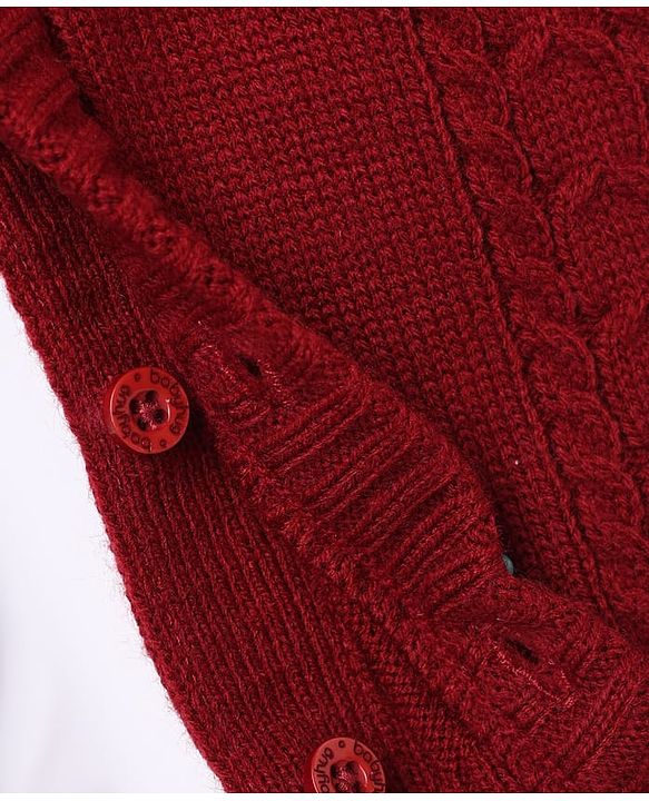 Babyhug Knit Winter Romper and Cap with Full Sleeves - Maroon