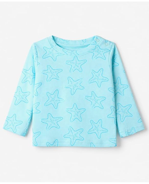 Babyhug Cotton Interlock Knit Full Sleeves Co-Ord T-Shirt And Pyjama Night Suit With Star Print - Blue