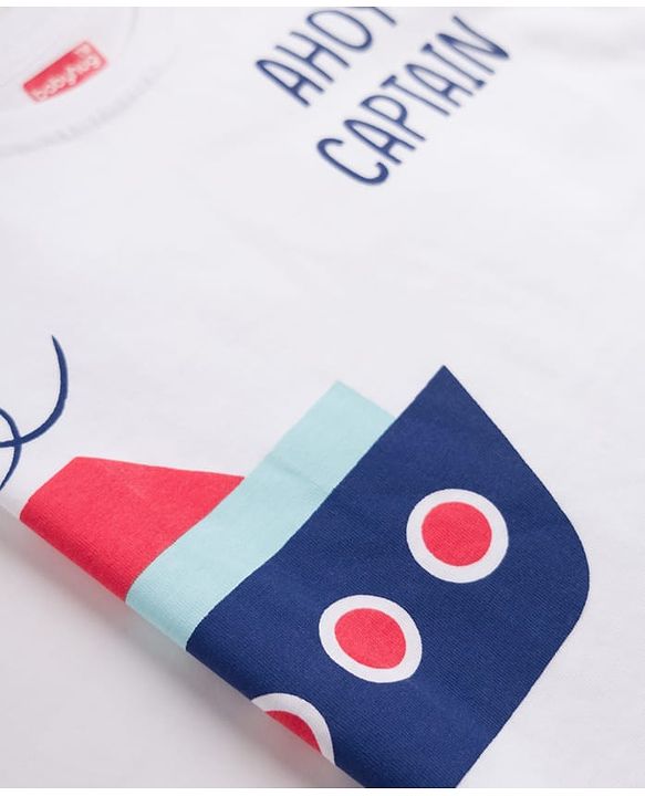 Babyhug 100% Cotton Knit Half Sleeves T-Shirts with Striped & Boat Print Pack of 3 - Red White & Blue