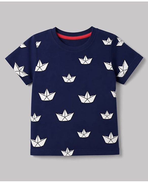 Babyhug 100% Cotton Knit Half Sleeves T-Shirts with Striped & Boat Print Pack of 3 - Red White & Blue