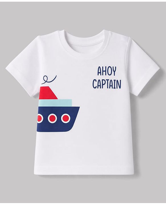Babyhug 100% Cotton Knit Half Sleeves T-Shirts with Striped & Boat Print Pack of 3 - Red White & Blue