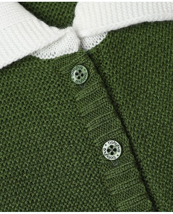 Babyhug Knit Winter Romper and Cap with Full Sleeves - Olive Green