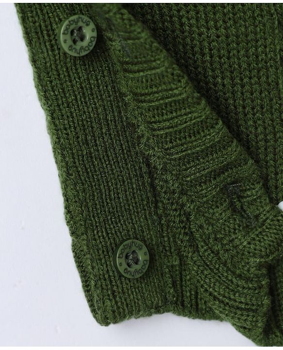 Babyhug Knit Winter Romper and Cap with Full Sleeves - Olive Green