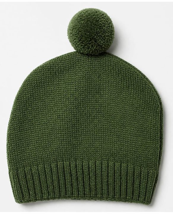 Babyhug Knit Winter Romper and Cap with Full Sleeves - Olive Green