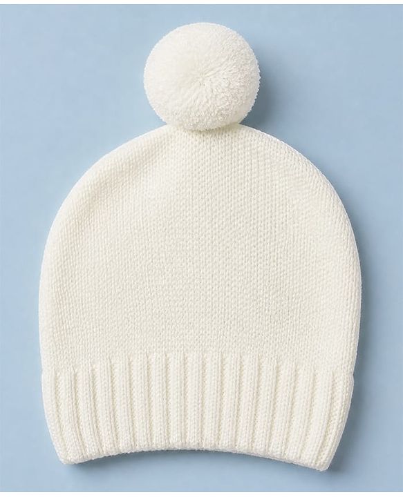 Babyhug Knit Front Open Collared Romper and Cap with Full Sleeves with Cable Knit - Cream