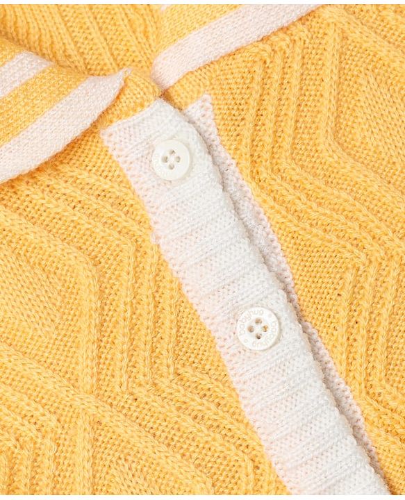 Babyhug Knit Front Open Collared Romper and Cap with Full Sleeves with Cable Knit - Cream