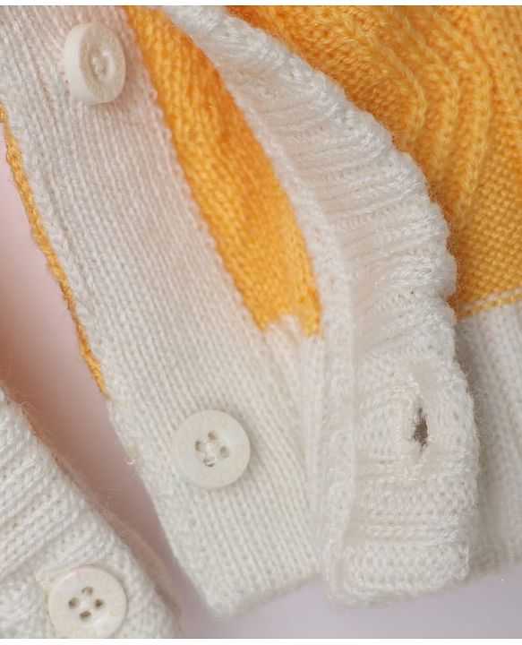 Babyhug Knit Front Open Collared Romper and Cap with Full Sleeves with Cable Knit - Cream