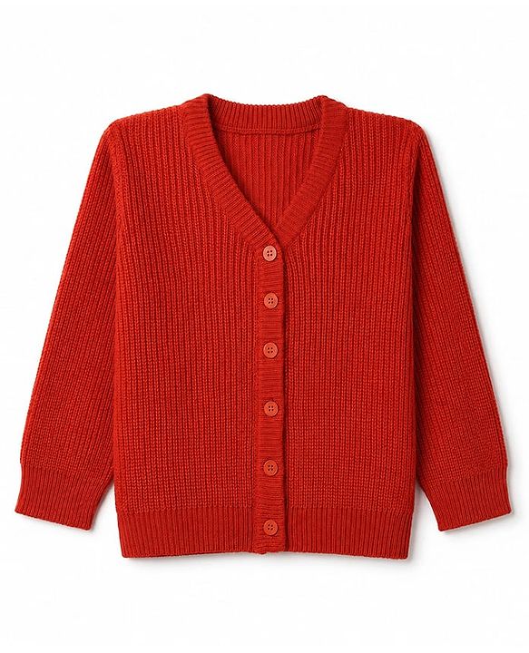 Babyhug Knit Full Sleeves Cardigan - Rust Orange